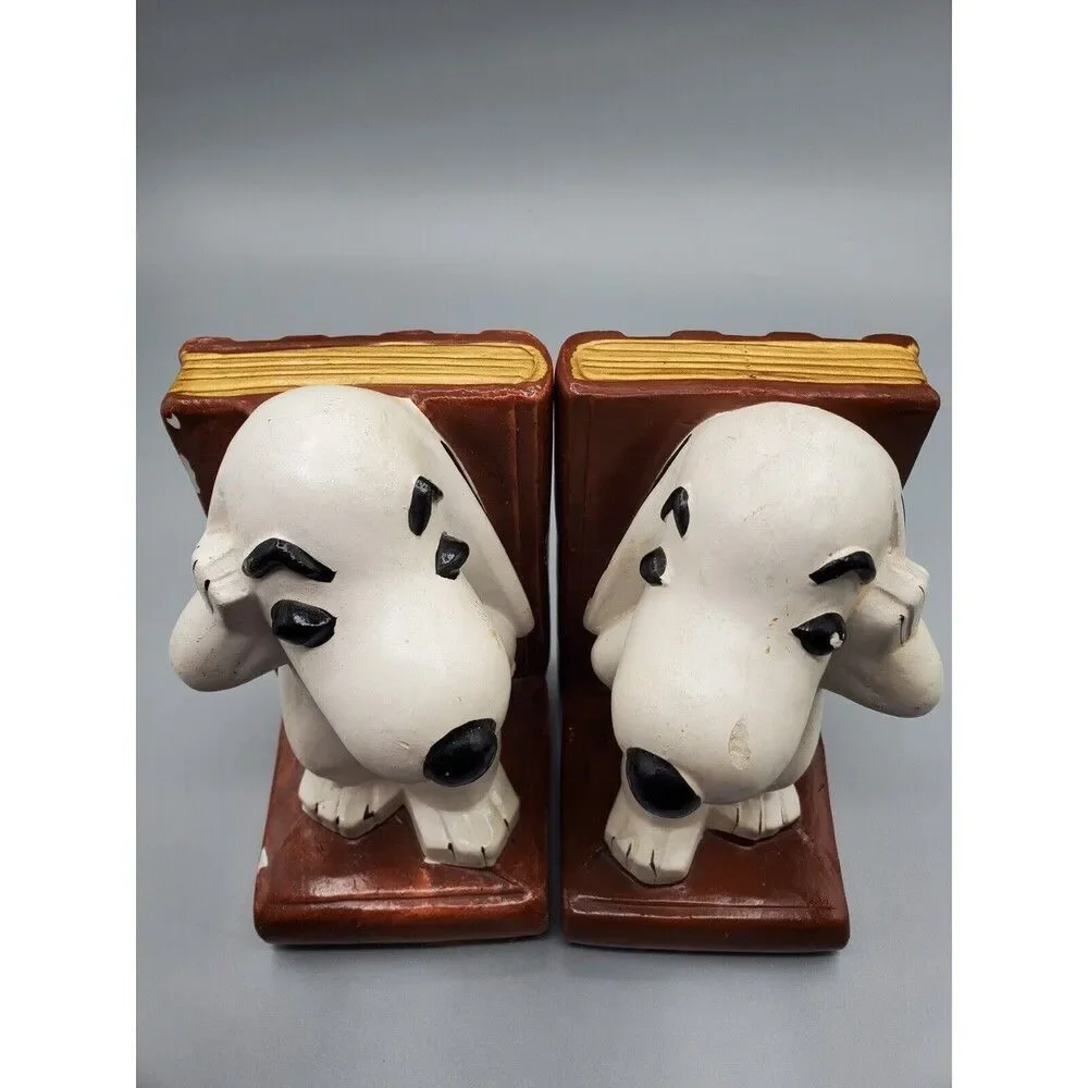 VINTAGE SNOOPY PEANUTS BOOKENDS (2) RARE CERAMIC KIDS ROOM COLLECTOR